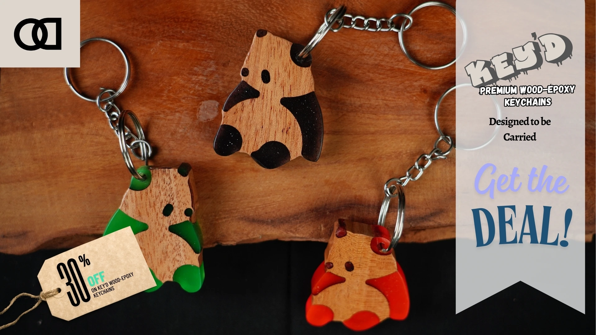 Key'd branded - Handcrafted solid wood epoxy Panda key chains with premium finish - O-des Studios