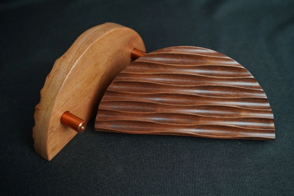 Waves (Half Moon) (6" x 3", Teak, Silver)